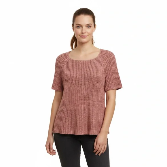 J Jill Silk Blend Chunky Knit Dusty Rose Pink Short Sleeve Sweater Size Large - Picture 9 of 9